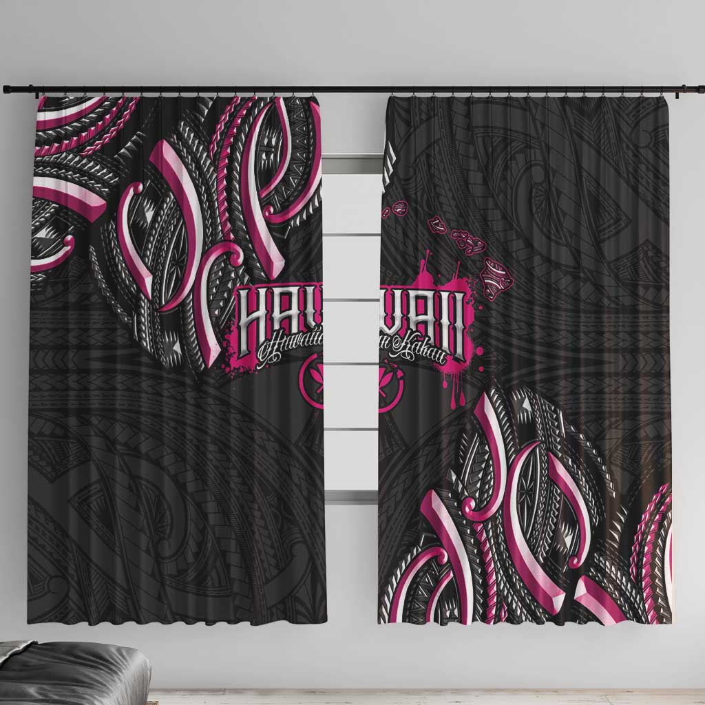 Traditional Art Hawaiian Kakau Tattoos Window Curtain Pink Color - Polynesian Pride