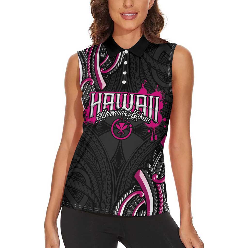 Traditional Art Hawaiian Kakau Tattoos Women Sleeveless Polo Shirt Pink Color LT03 - Polynesian Pride
