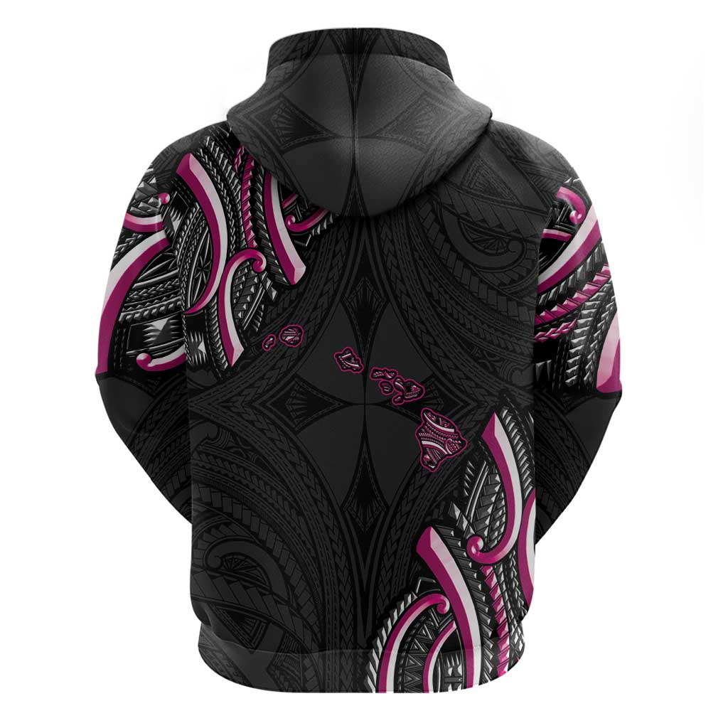Traditional Art Hawaiian Kakau Tattoos Zip Hoodie Pink Color - Polynesian Pride