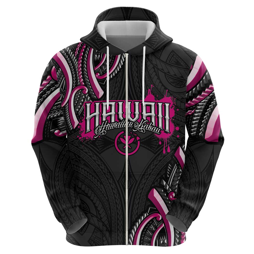 Traditional Art Hawaiian Kakau Tattoos Zip Hoodie Pink Color - Polynesian Pride