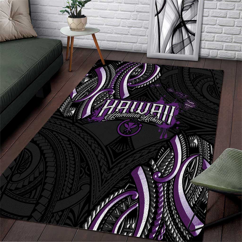 Traditional Art Hawaiian Kakau Tattoos Area Rug Purple Color - Polynesian Pride