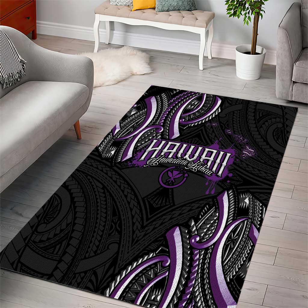 Traditional Art Hawaiian Kakau Tattoos Area Rug Purple Color - Polynesian Pride