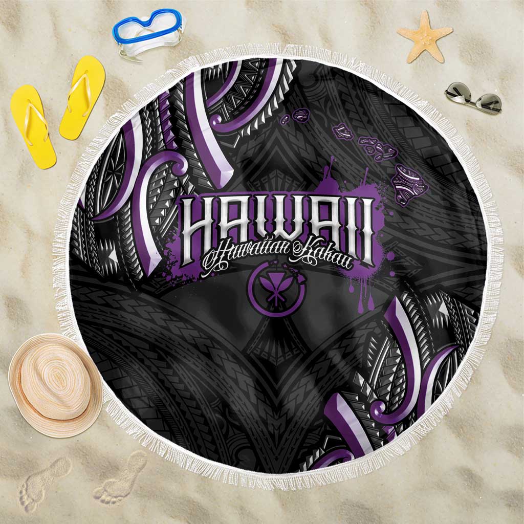 Traditional Art Hawaiian Kakau Tattoos Beach Blanket Purple Color - Polynesian Pride