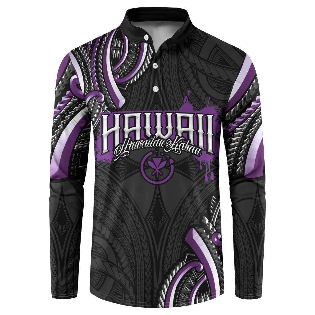 Traditional Art Hawaiian Kakau Tattoos Button Sweatshirt Purple Color - Polynesian Pride