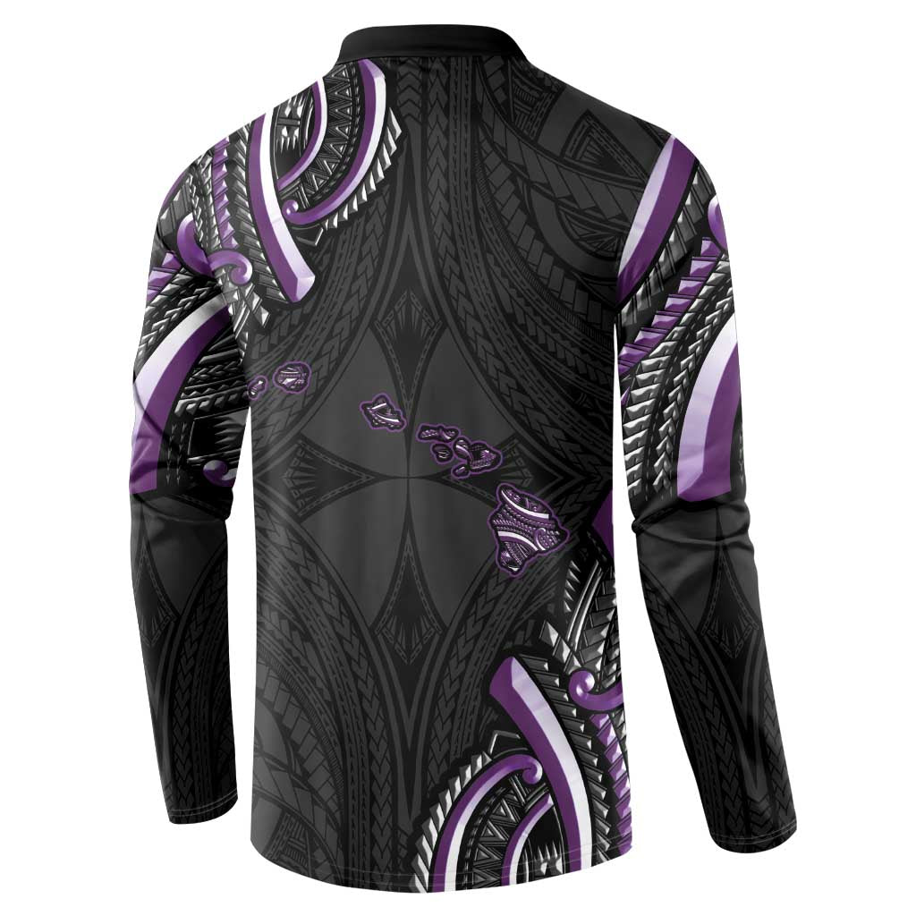 Traditional Art Hawaiian Kakau Tattoos Button Sweatshirt Purple Color - Polynesian Pride