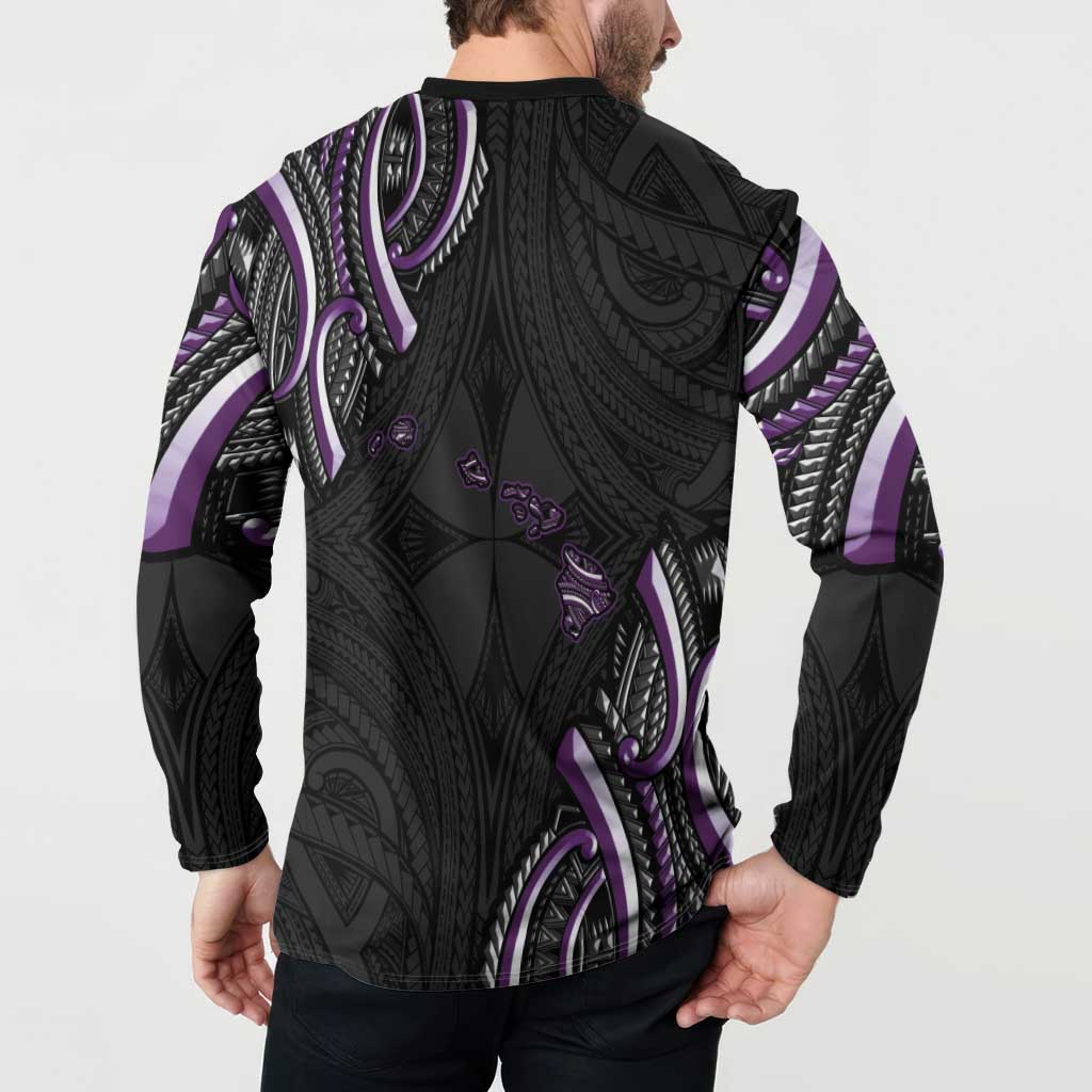 Traditional Art Hawaiian Kakau Tattoos Button Sweatshirt Purple Color - Polynesian Pride