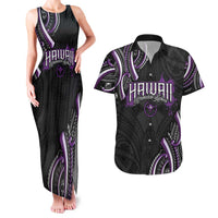 Traditional Art Hawaiian Kakau Tattoos Couples Matching Tank Maxi Dress and Hawaiian Shirt Purple Color LT03 Purple - Polynesian Pride