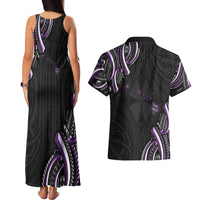 Traditional Art Hawaiian Kakau Tattoos Couples Matching Tank Maxi Dress and Hawaiian Shirt Purple Color LT03 - Polynesian Pride