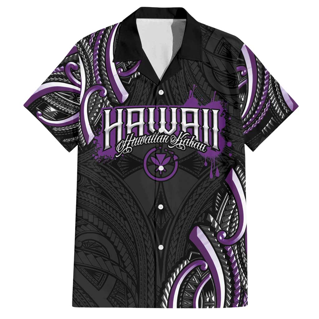 Traditional Art Hawaiian Kakau Tattoos Family Matching Off Shoulder Maxi Dress and Hawaiian Shirt Purple Color LT03 Dad's Shirt - Short Sleeve Purple - Polynesian Pride