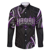 Traditional Art Hawaiian Kakau Tattoos Family Matching Off Shoulder Maxi Dress and Hawaiian Shirt Purple Color LT03 Dad's Shirt - Long Sleeve Purple - Polynesian Pride