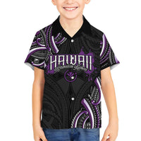 Traditional Art Hawaiian Kakau Tattoos Family Matching Off Shoulder Maxi Dress and Hawaiian Shirt Purple Color LT03 Son's Shirt Purple - Polynesian Pride