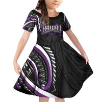 Traditional Art Hawaiian Kakau Tattoos Family Matching Off Shoulder Short Dress and Hawaiian Shirt Purple Color LT03 Daughter's Dress Purple - Polynesian Pride