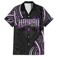 Traditional Art Hawaiian Kakau Tattoos Family Matching Off Shoulder Short Dress and Hawaiian Shirt Purple Color LT03 Dad's Shirt - Short Sleeve Purple - Polynesian Pride
