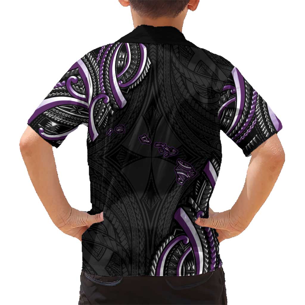 Traditional Art Hawaiian Kakau Tattoos Family Matching Short Sleeve Bodycon Dress and Hawaiian Shirt Purple Color LT03 - Polynesian Pride