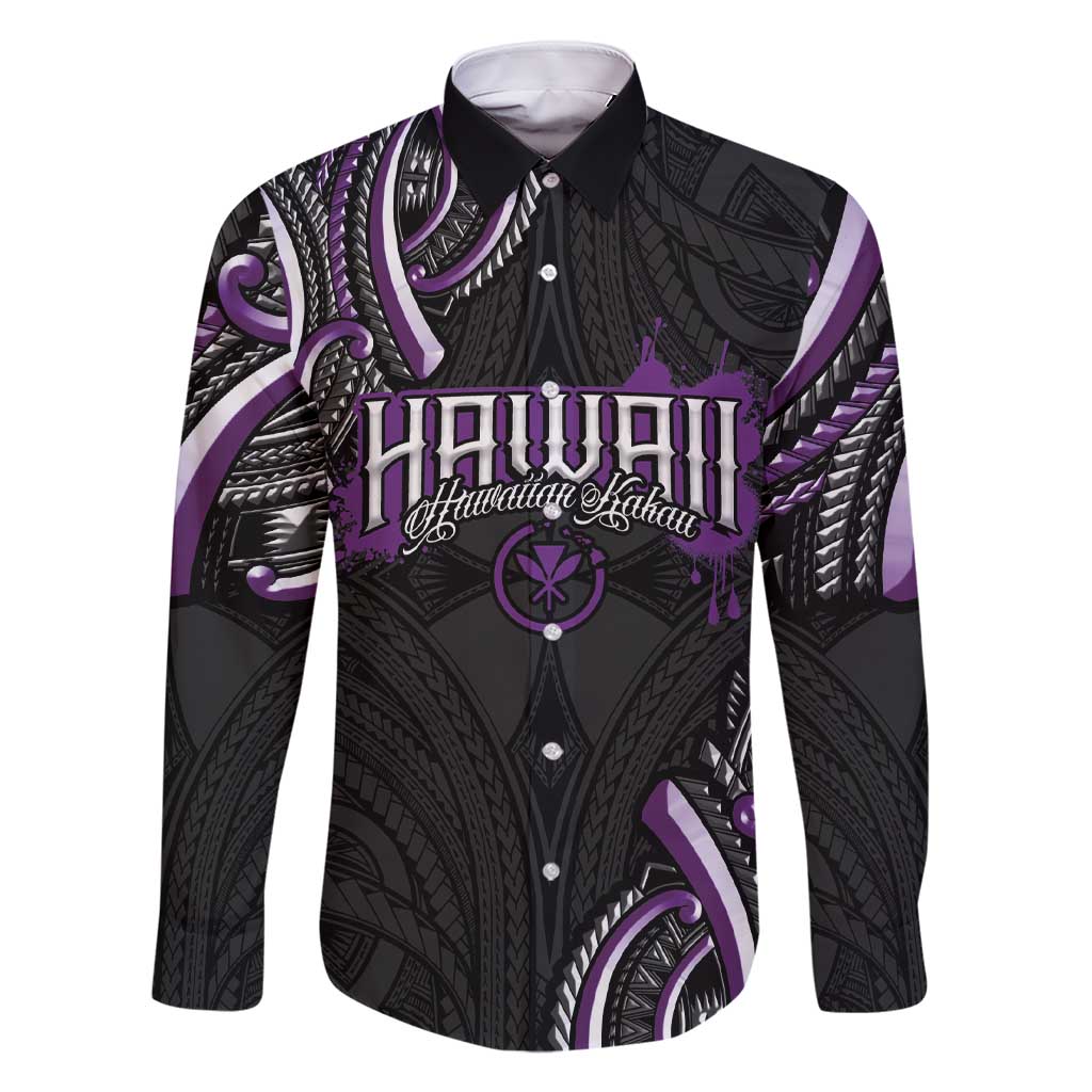 Traditional Art Hawaiian Kakau Tattoos Family Matching Short Sleeve Bodycon Dress and Hawaiian Shirt Purple Color LT03 Dad's Shirt - Long Sleeve Purple - Polynesian Pride