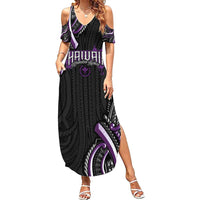 Traditional Art Hawaiian Kakau Tattoos Family Matching Summer Maxi Dress and Hawaiian Shirt Purple Color LT03 Mom's Dress Purple - Polynesian Pride