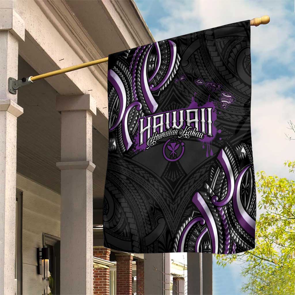 Traditional Art Hawaiian Kakau Tattoos Garden Flag Purple Color - Polynesian Pride