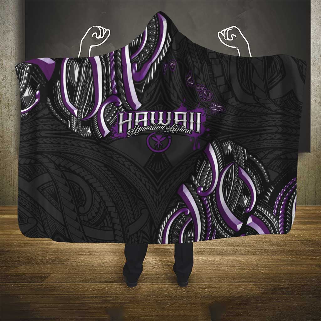 Traditional Art Hawaiian Kakau Tattoos Hooded Blanket Purple Color - Polynesian Pride