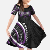 Traditional Art Hawaiian Kakau Tattoos Kid Short Sleeve Dress Purple Color - Polynesian Pride