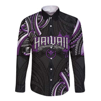 Traditional Art Hawaiian Kakau Tattoos Long Sleeve Button Shirt Purple Color - Polynesian Pride