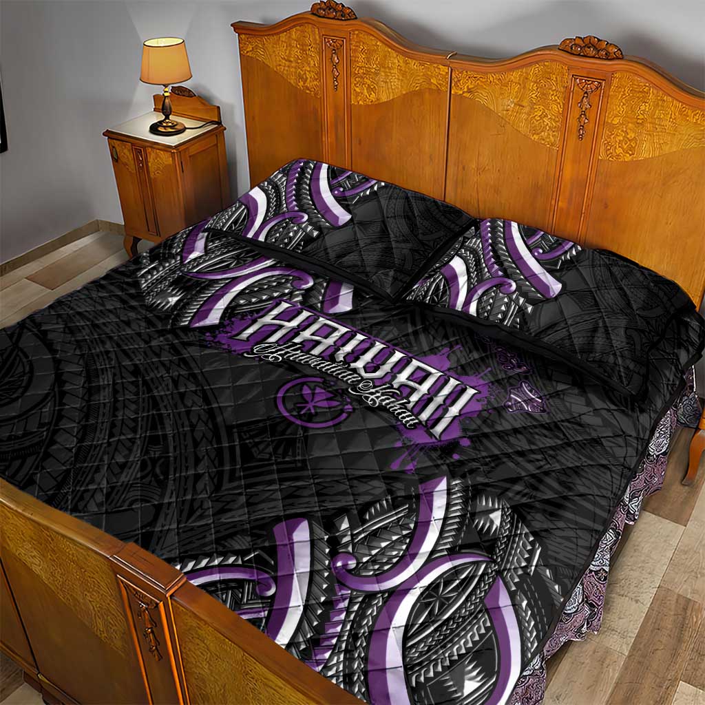 Traditional Art Hawaiian Kakau Tattoos Quilt Bed Set Purple Color - Polynesian Pride