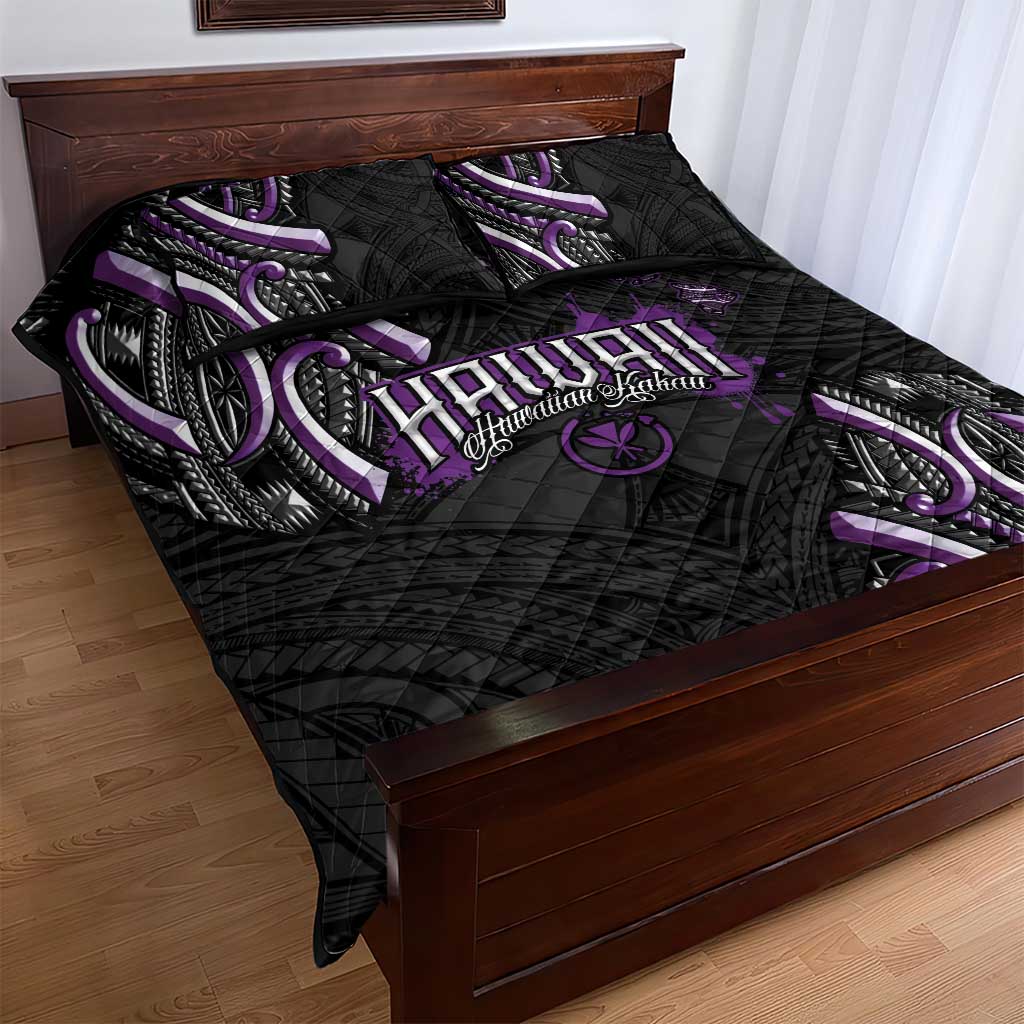 Traditional Art Hawaiian Kakau Tattoos Quilt Bed Set Purple Color - Polynesian Pride
