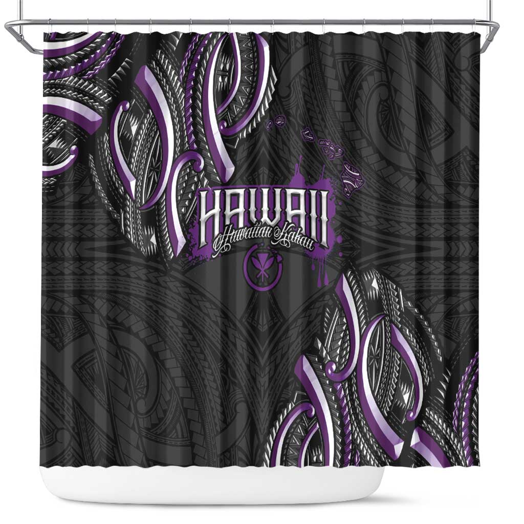 Traditional Art Hawaiian Kakau Tattoos Shower Curtain Purple Color - Polynesian Pride