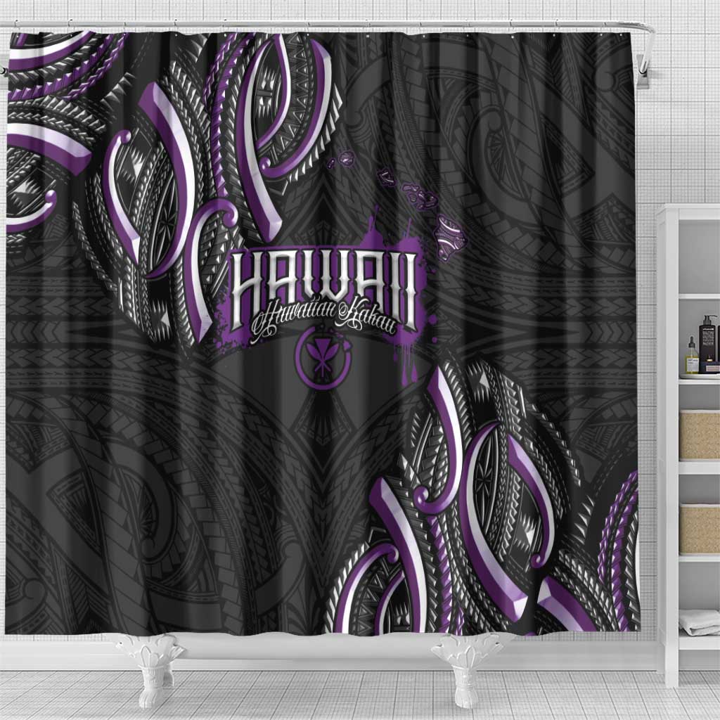 Traditional Art Hawaiian Kakau Tattoos Shower Curtain Purple Color - Polynesian Pride