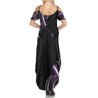 Traditional Art Hawaiian Kakau Tattoos Summer Maxi Dress Purple Color - Polynesian Pride