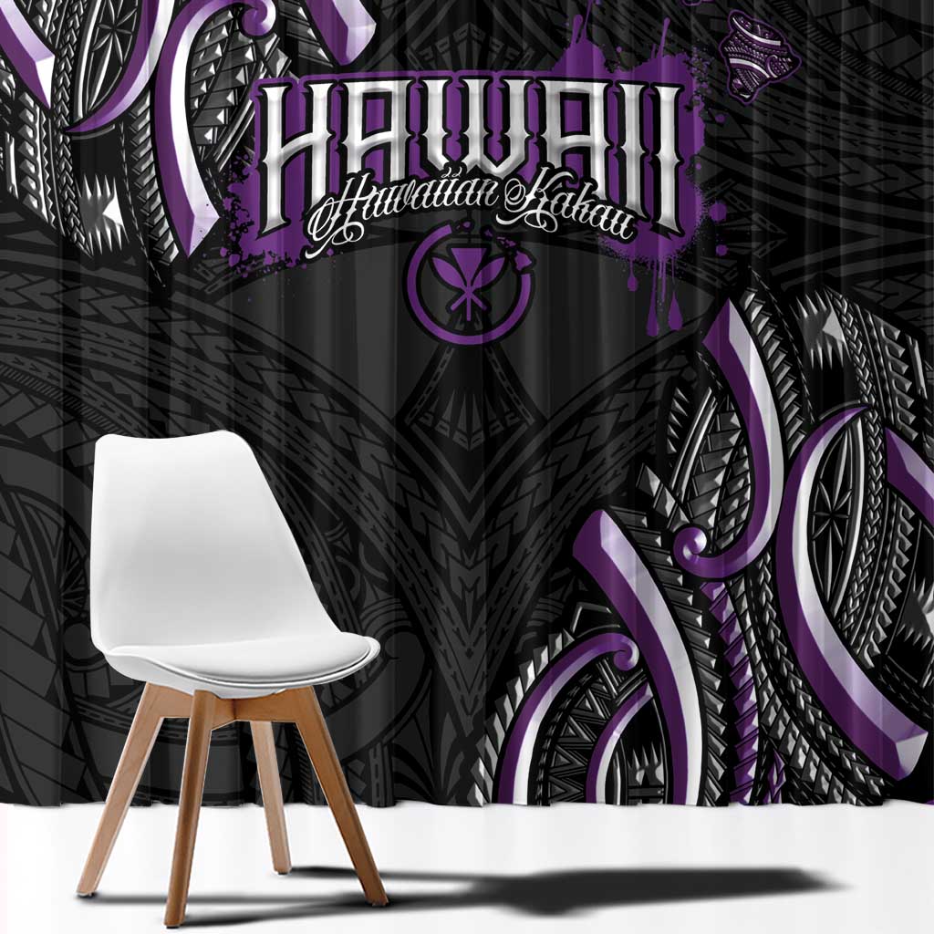 Traditional Art Hawaiian Kakau Tattoos Window Curtain Purple Color - Polynesian Pride