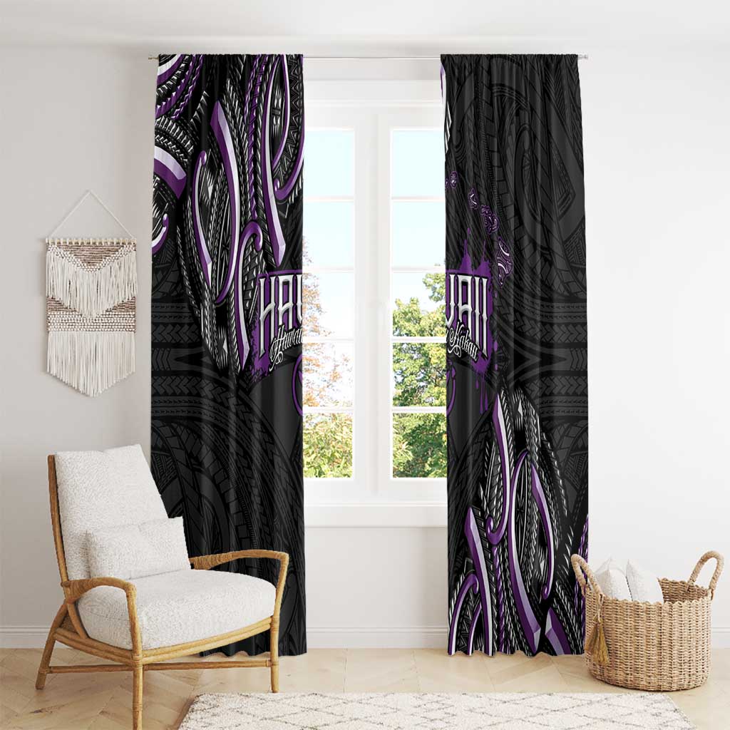 Traditional Art Hawaiian Kakau Tattoos Window Curtain Purple Color - Polynesian Pride