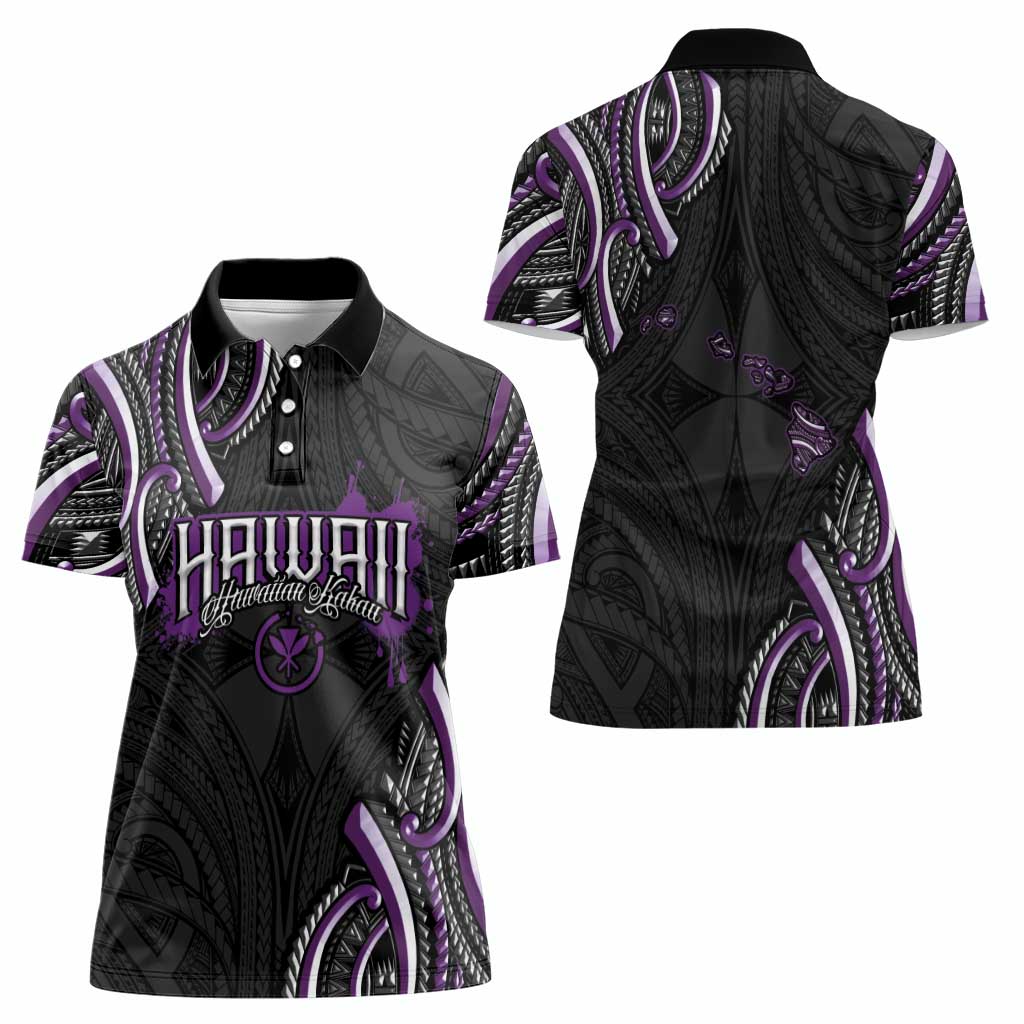 Traditional Art Hawaiian Kakau Tattoos Women Polo Shirt Purple Color LT03 - Polynesian Pride