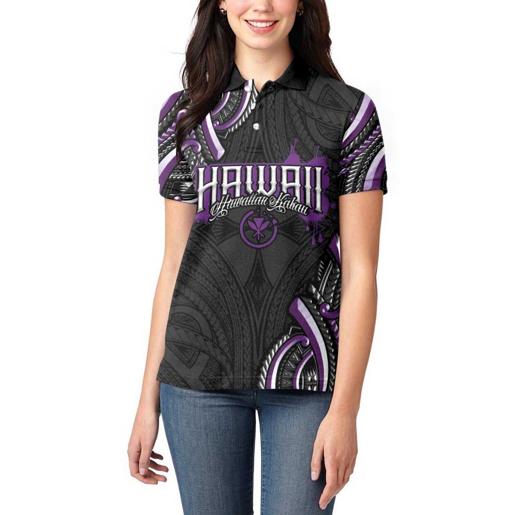 Traditional Art Hawaiian Kakau Tattoos Women Polo Shirt Purple Color LT03 - Polynesian Pride