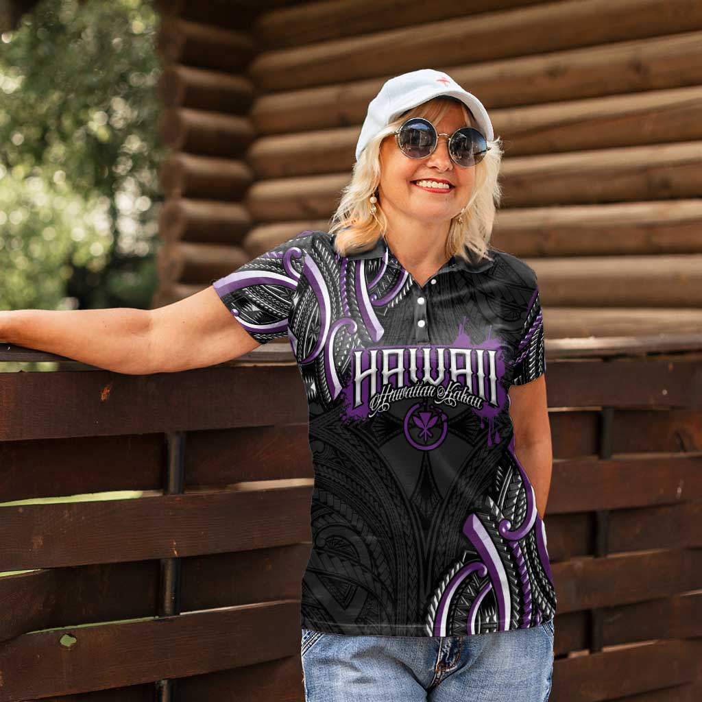 Traditional Art Hawaiian Kakau Tattoos Women Polo Shirt Purple Color LT03 - Polynesian Pride