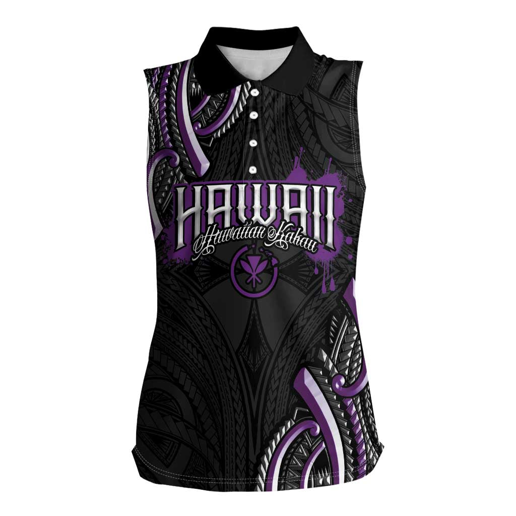 Traditional Art Hawaiian Kakau Tattoos Women Sleeveless Polo Shirt Purple Color LT03 Female Purple - Polynesian Pride