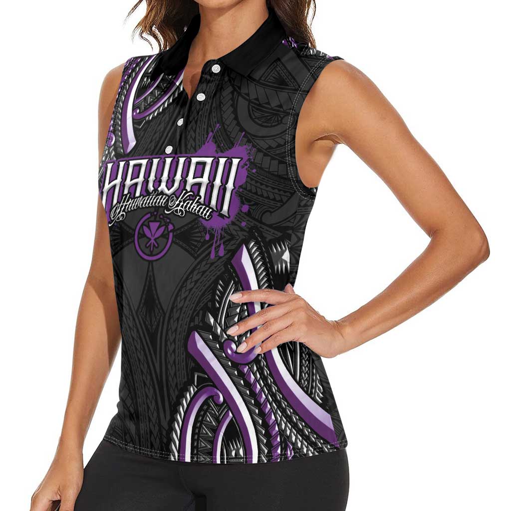 Traditional Art Hawaiian Kakau Tattoos Women Sleeveless Polo Shirt Purple Color LT03 - Polynesian Pride
