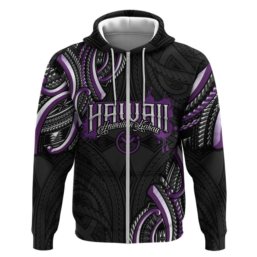 Traditional Art Hawaiian Kakau Tattoos Zip Hoodie Purple Color - Polynesian Pride