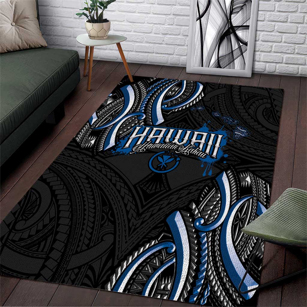 Traditional Art Hawaiian Kakau Tattoos Area Rug Blue Color - Polynesian Pride