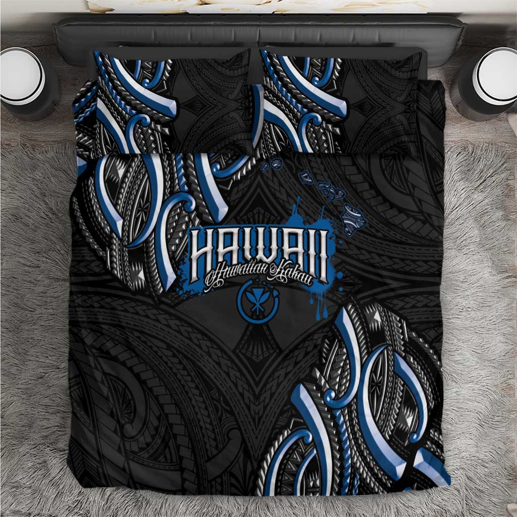 Traditional Art Hawaiian Kakau Tattoos Bedding Set Blue Color - Polynesian Pride