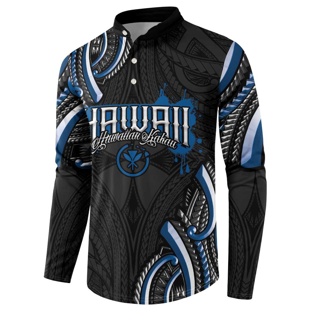 Traditional Art Hawaiian Kakau Tattoos Button Sweatshirt Blue Color - Polynesian Pride