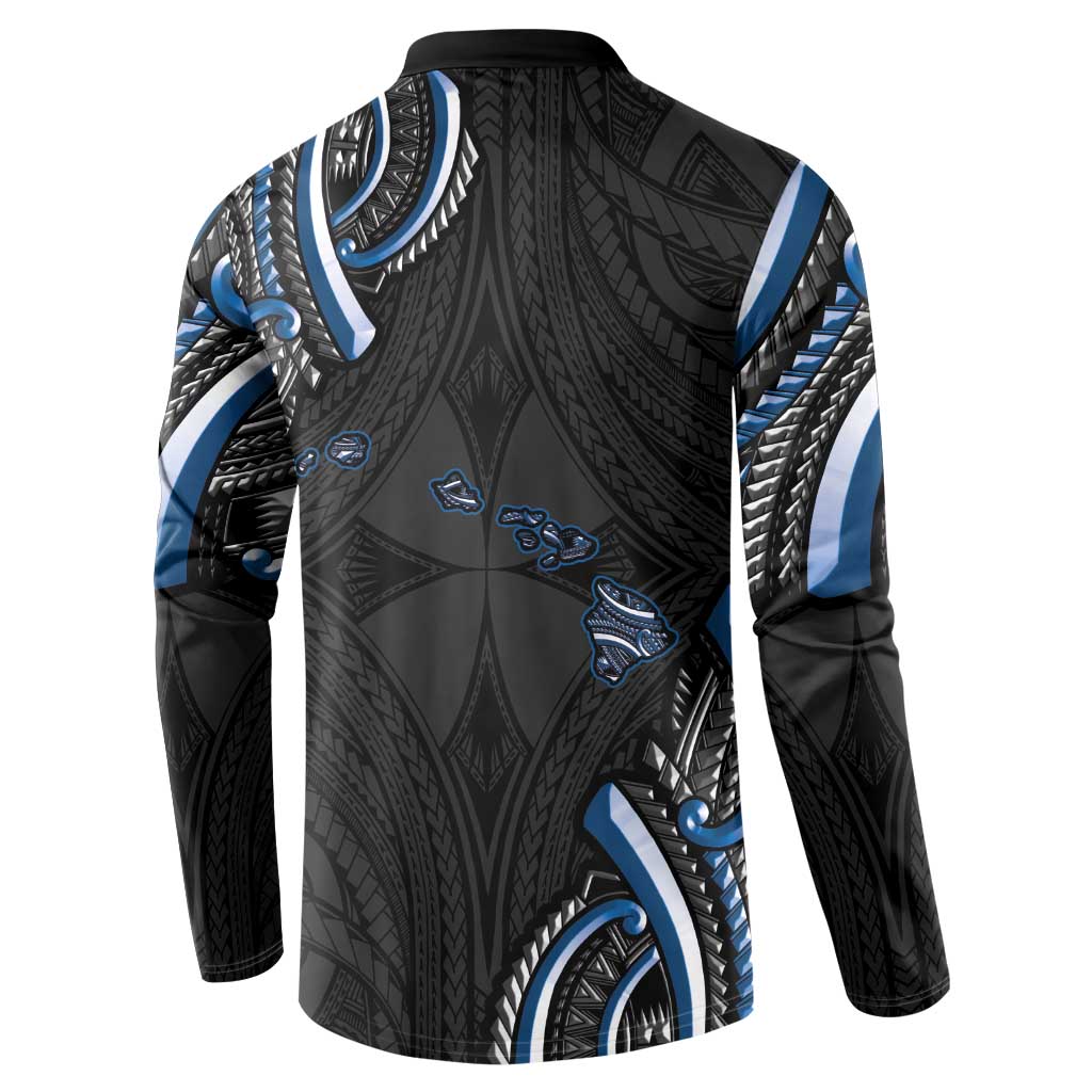 Traditional Art Hawaiian Kakau Tattoos Button Sweatshirt Blue Color - Polynesian Pride