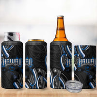 Traditional Art Hawaiian Kakau Tattoos 4 in 1 Can Cooler Tumbler Blue Color - Polynesian Pride