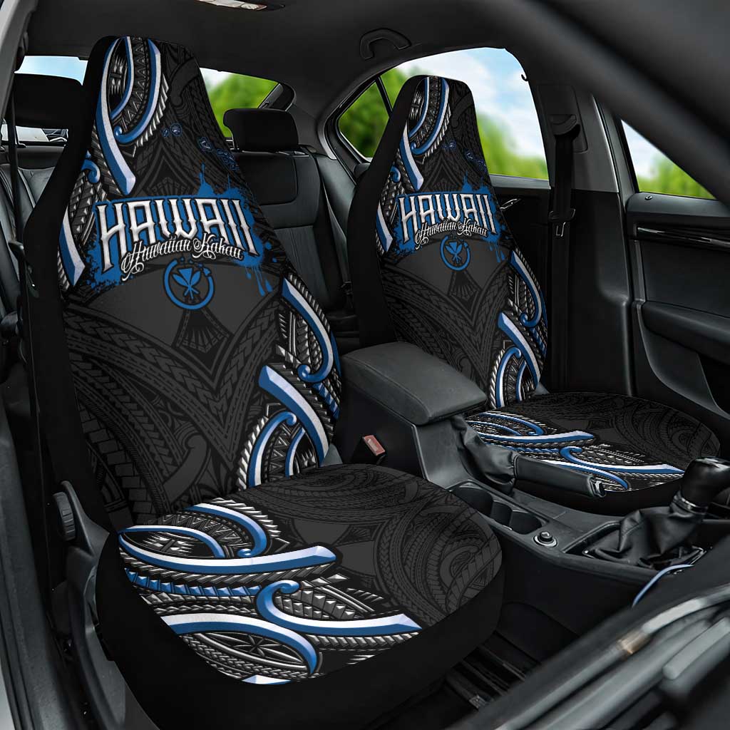 Traditional Art Hawaiian Kakau Tattoos Car Seat Cover Blue Color - Polynesian Pride