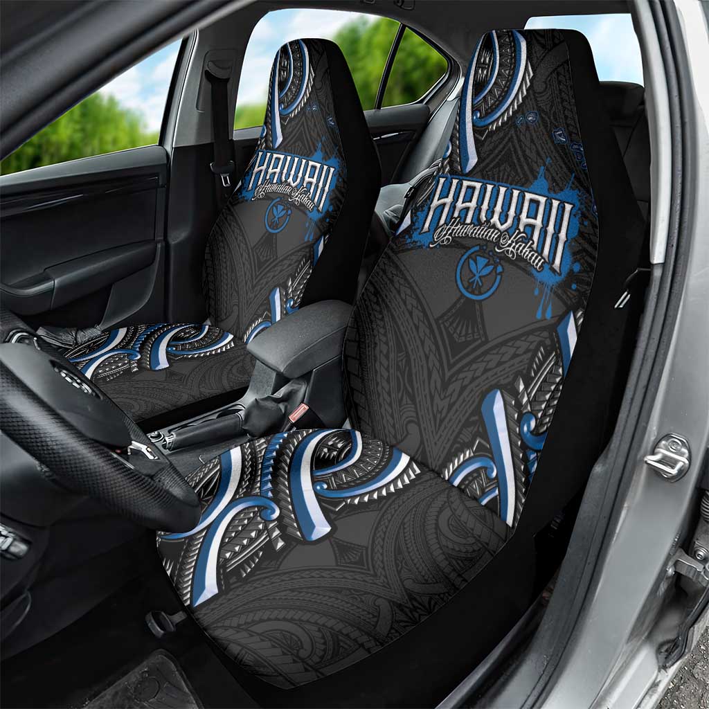 Traditional Art Hawaiian Kakau Tattoos Car Seat Cover Blue Color - Polynesian Pride