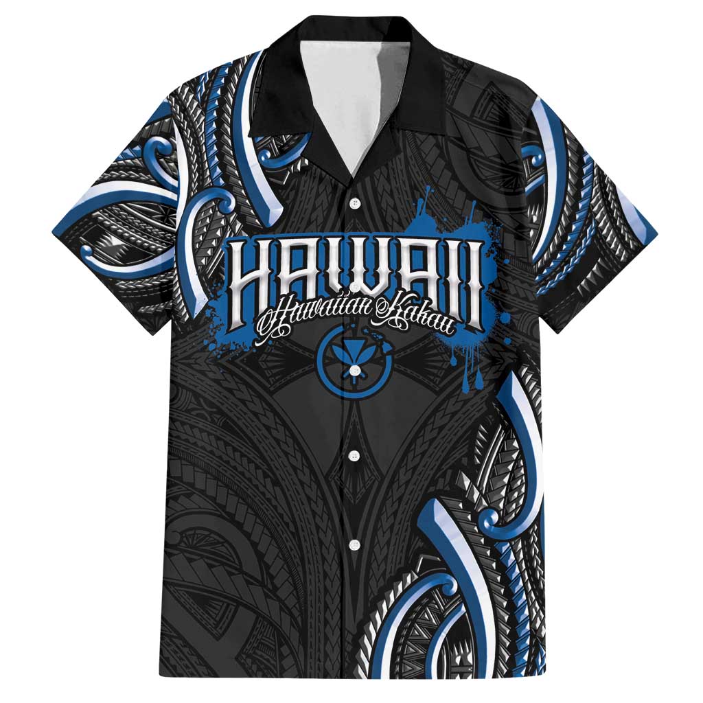 Traditional Art Hawaiian Kakau Tattoos Family Matching Long Sleeve Bodycon Dress and Hawaiian Shirt Blue Color LT03 Dad's Shirt - Short Sleeve Blue - Polynesian Pride