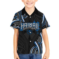Traditional Art Hawaiian Kakau Tattoos Family Matching Long Sleeve Bodycon Dress and Hawaiian Shirt Blue Color LT03 Son's Shirt Blue - Polynesian Pride