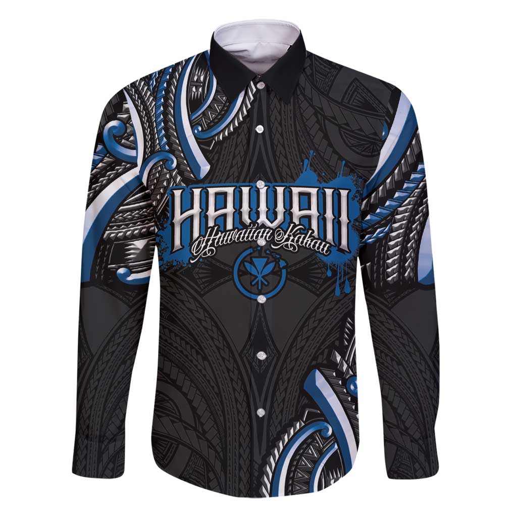 Traditional Art Hawaiian Kakau Tattoos Family Matching Mermaid Dress and Hawaiian Shirt Blue Color LT03 Dad's Shirt - Long Sleeve Blue - Polynesian Pride