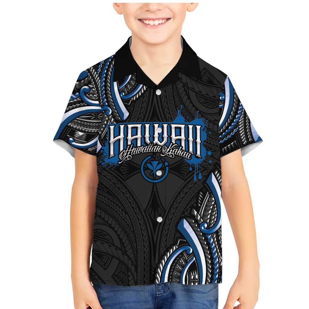 Traditional Art Hawaiian Kakau Tattoos Family Matching Mermaid Dress and Hawaiian Shirt Blue Color LT03 Son's Shirt Blue - Polynesian Pride
