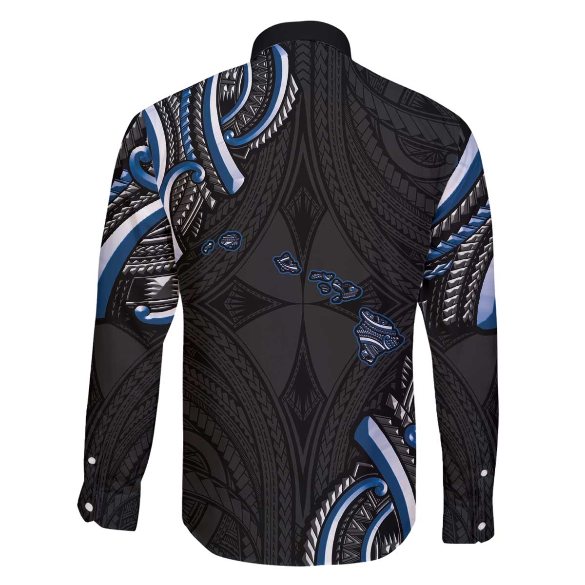 Traditional Art Hawaiian Kakau Tattoos Family Matching Off The Shoulder Long Sleeve Dress and Hawaiian Shirt Blue Color - Polynesian Pride