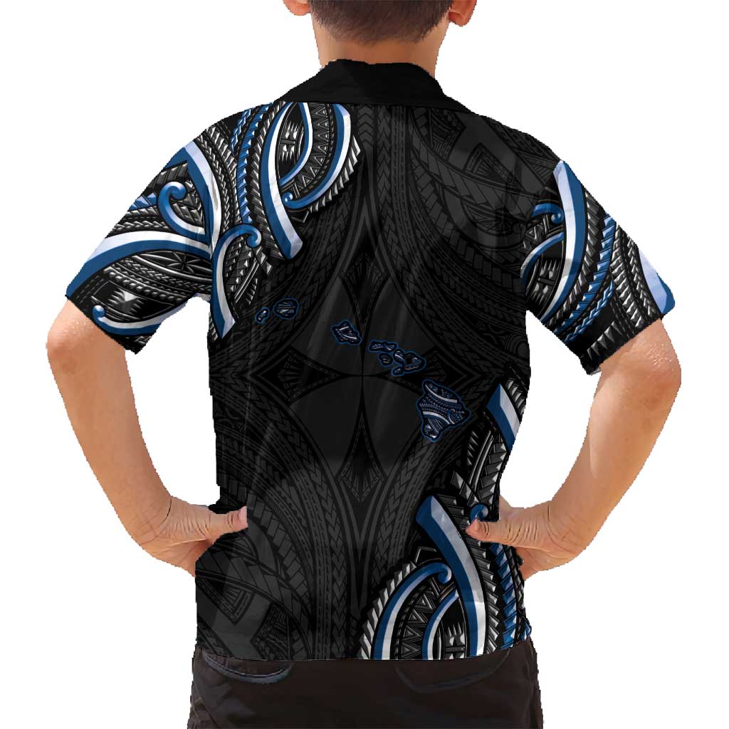 Traditional Art Hawaiian Kakau Tattoos Family Matching Off Shoulder Maxi Dress and Hawaiian Shirt Blue Color LT03 - Polynesian Pride
